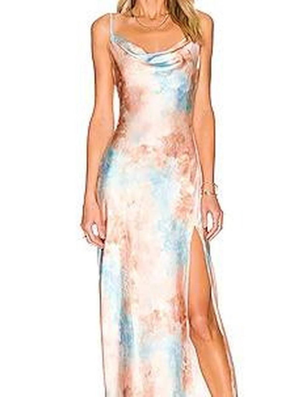 superdown Peach & Light Blue Satin Cowl Maxi Dress